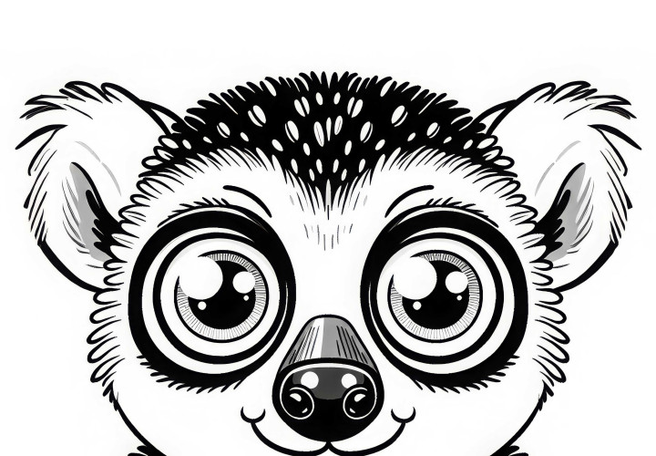 Lemur looks directly into the camera with huge eyes – Free coloring page