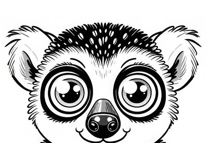 Лемур смотрит с огромными глазами прямо в камеру – бесплатный раскраска