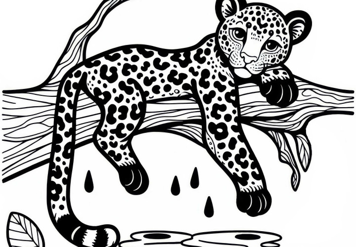 Leopardo en una rama: Imagen para colorear para descargar (Gratis) Leopardo en una rama: Imagen para colorear para descargar (Gratis)