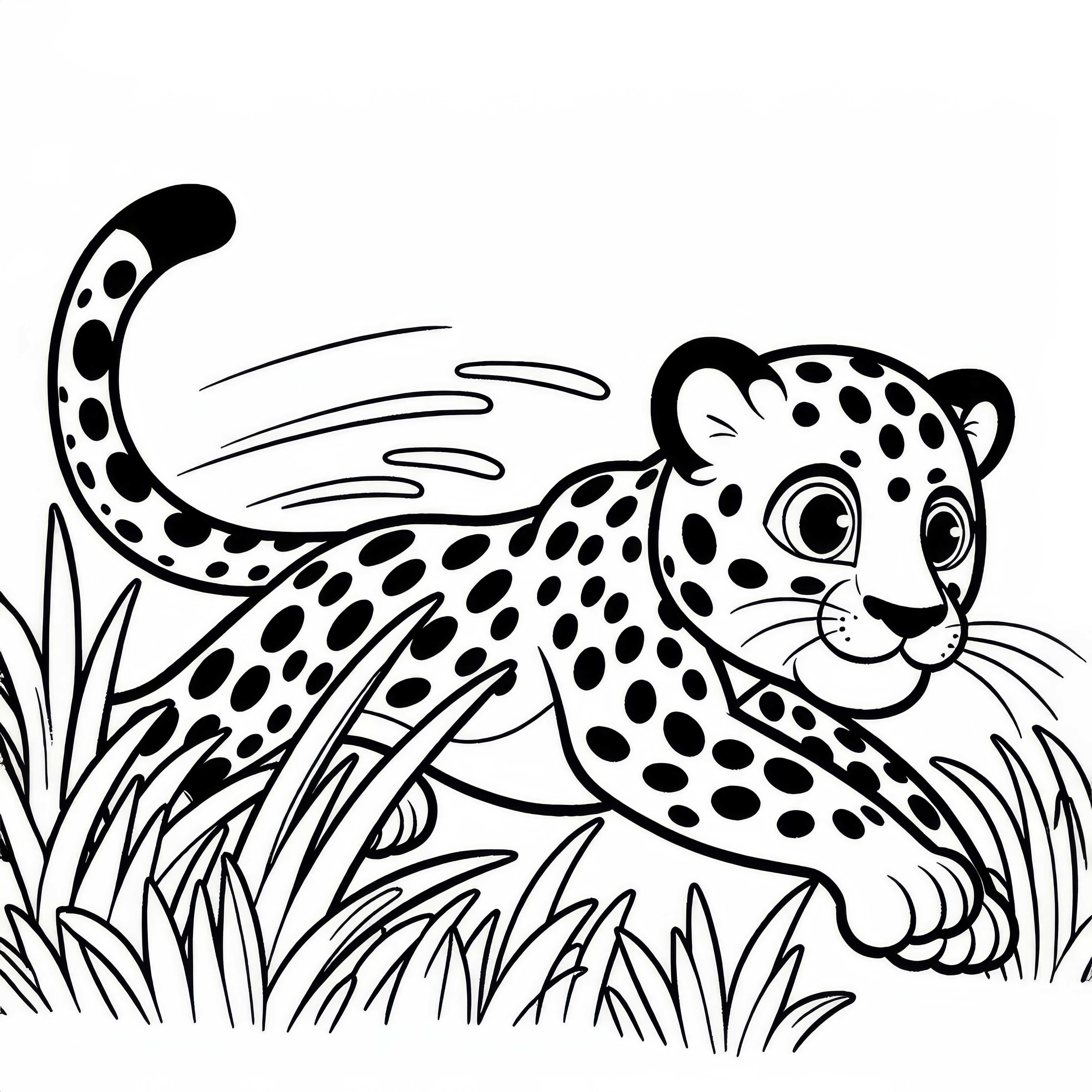 El leopardo caza a través de la hierba de la sabana: Imagen para colorear para descargar (Gratis)