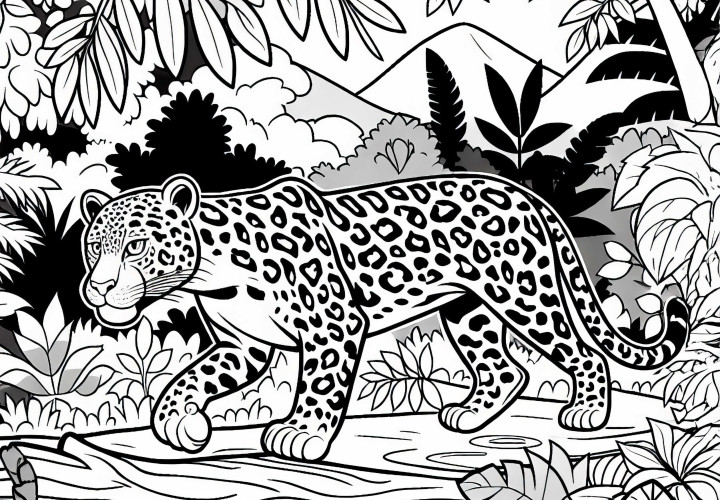El leopardo se desliza por la densa jungla: Imagen para colorear para descargar (Gratis) El leopardo se desliza a través de la densa jungla: Imagen para colorear para descargar (Gratis)