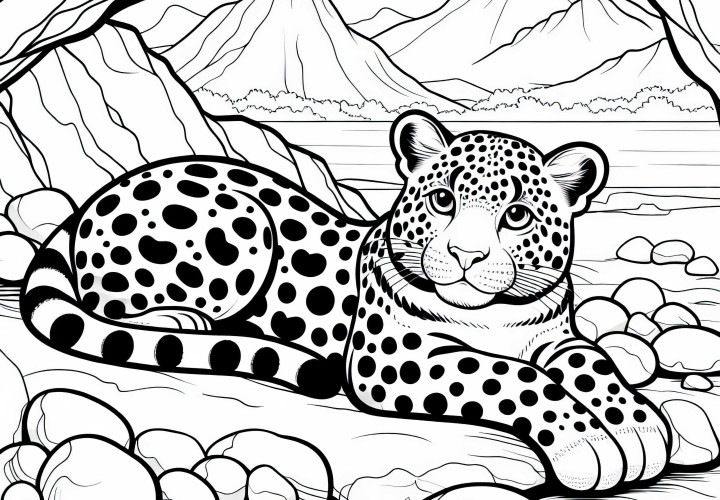 Leopardo en un paisaje montañoso: plantilla para descargar (gratis) Leopardo en un paisaje montañoso: Plantilla para descargar (Gratis)