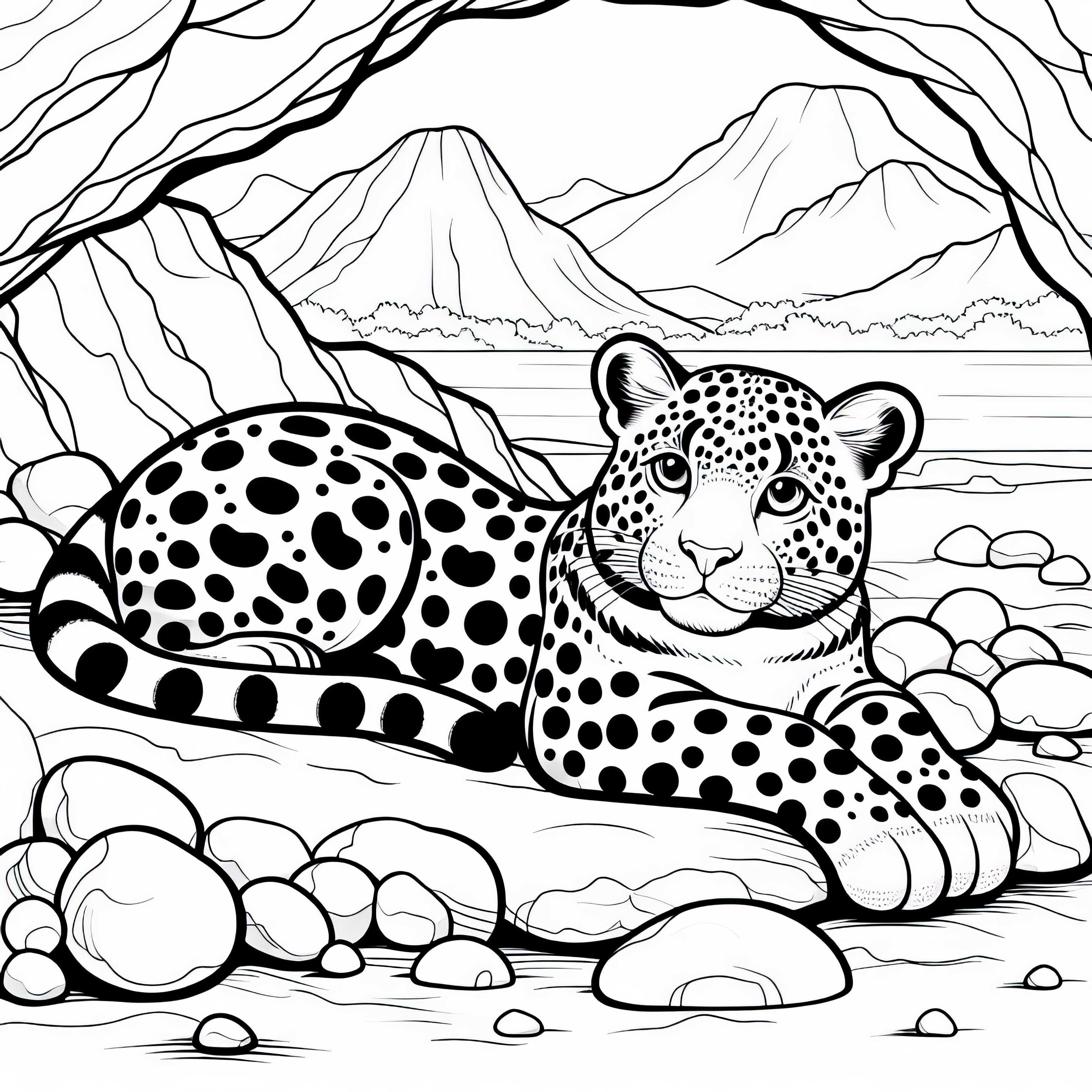 Leopardo en un paisaje montañoso: Plantilla para descargar (Gratis)