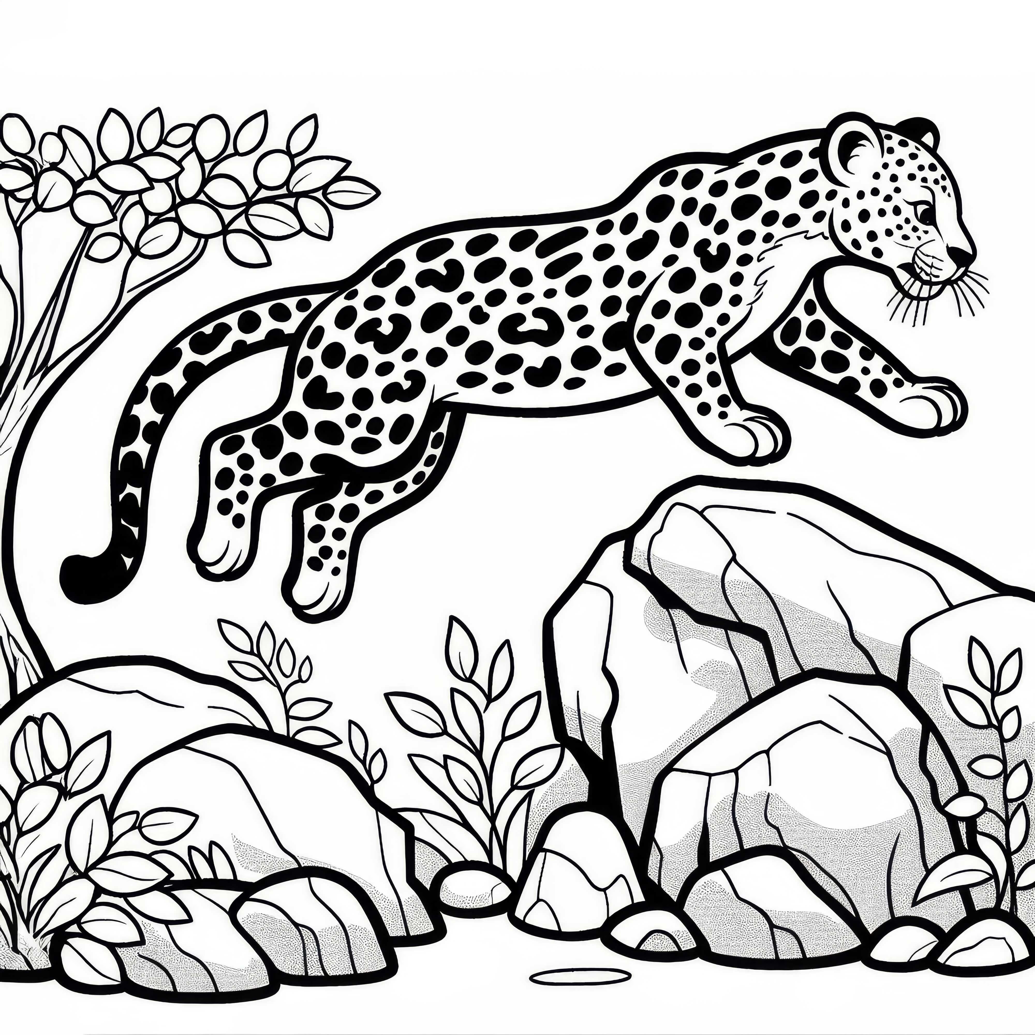 El leopardo salta sobre la roca: Plantilla para descargar (Gratis)