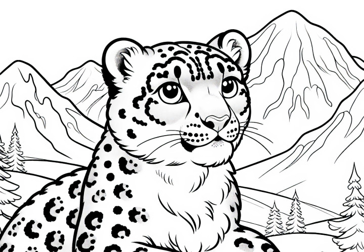 El leopardo de las nieves se sienta en la montaña: Plantilla para colorear para descargar (Gratis) El leopardo de las nieves se sienta en la montaña: Plantilla para colorear para descargar (Gratis)