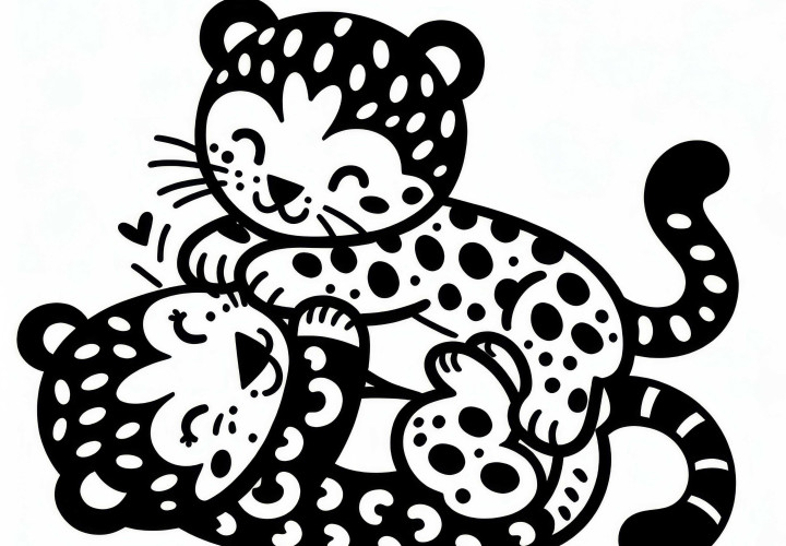 Dos leopardos juegan juntos: Plantilla de dibujos para colorear gratuita Dos leopardos juegan entre sí: plantilla de dibujo gratuita