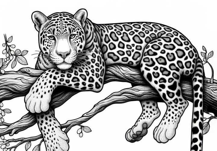 Leopardo en una rama: Plantilla de colorear detallada (Gratis) Leopardo en una rama: Plantilla de pintura detallada (Gratis)