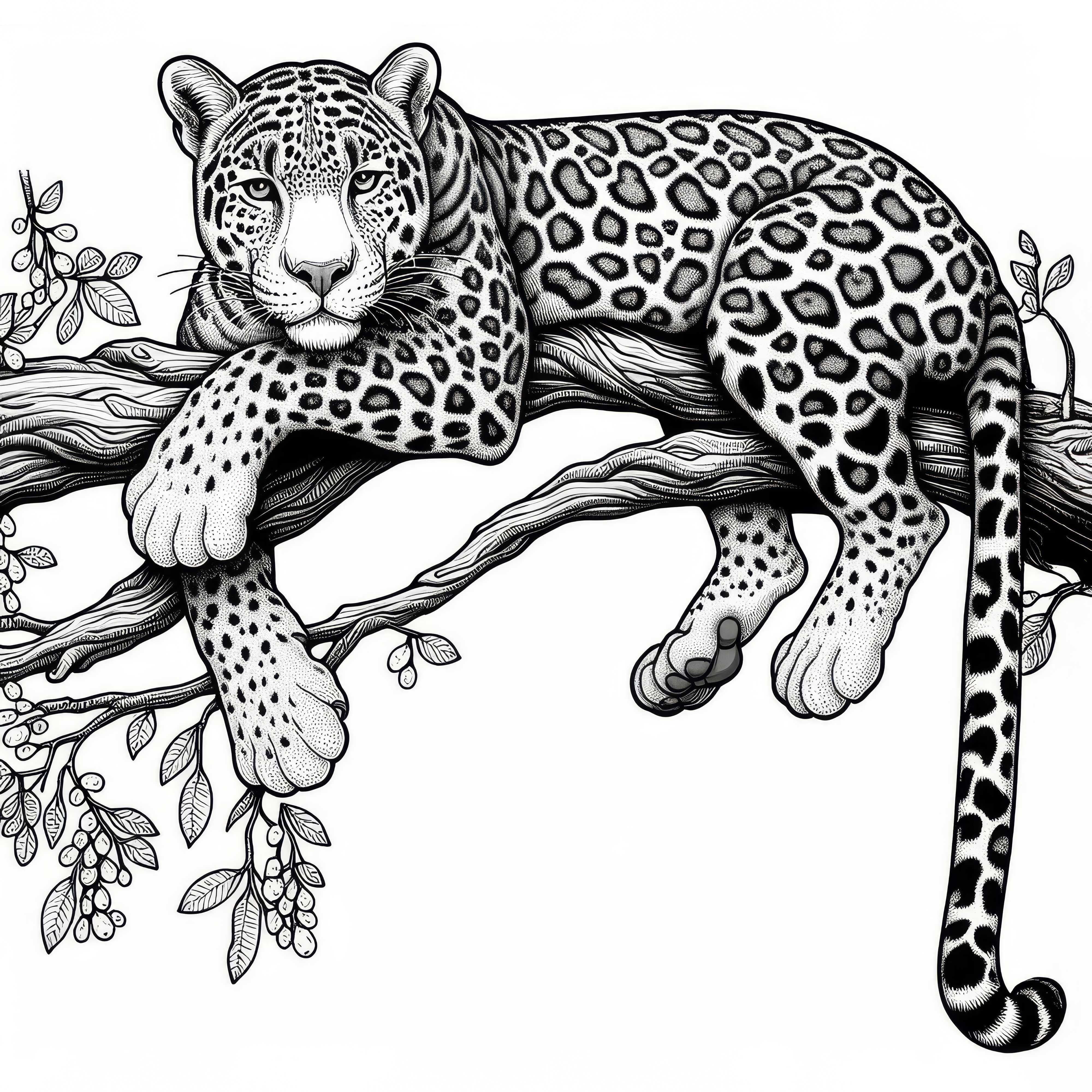 Leopardo en una rama: Plantilla para colorear detallada (Gratis)