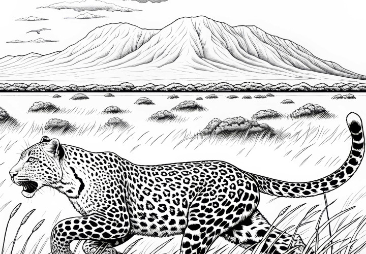 El leopardo caza a través de la sabana: Plantilla para colorear detallada (Gratis) El leopardo caza por la sabana: Plantilla para colorear detallada (Gratis)