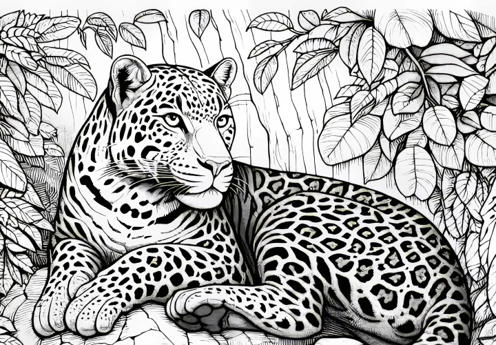 Леопард на скале перед каменной стеной: раскраска для скачивания (бесплатно)
