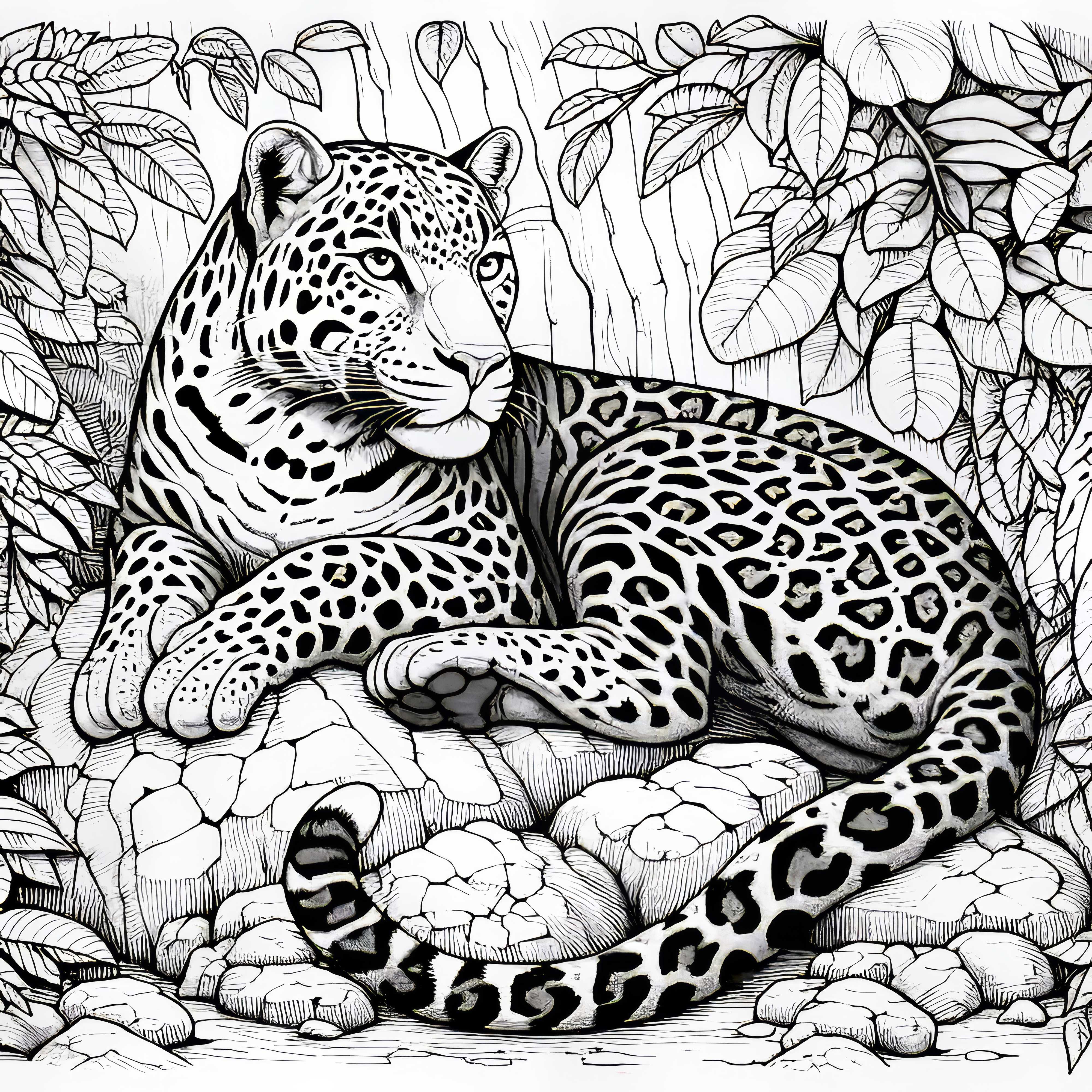 Leopardo sobre roca frente a pared de piedra: plantilla para descargar (Gratis)