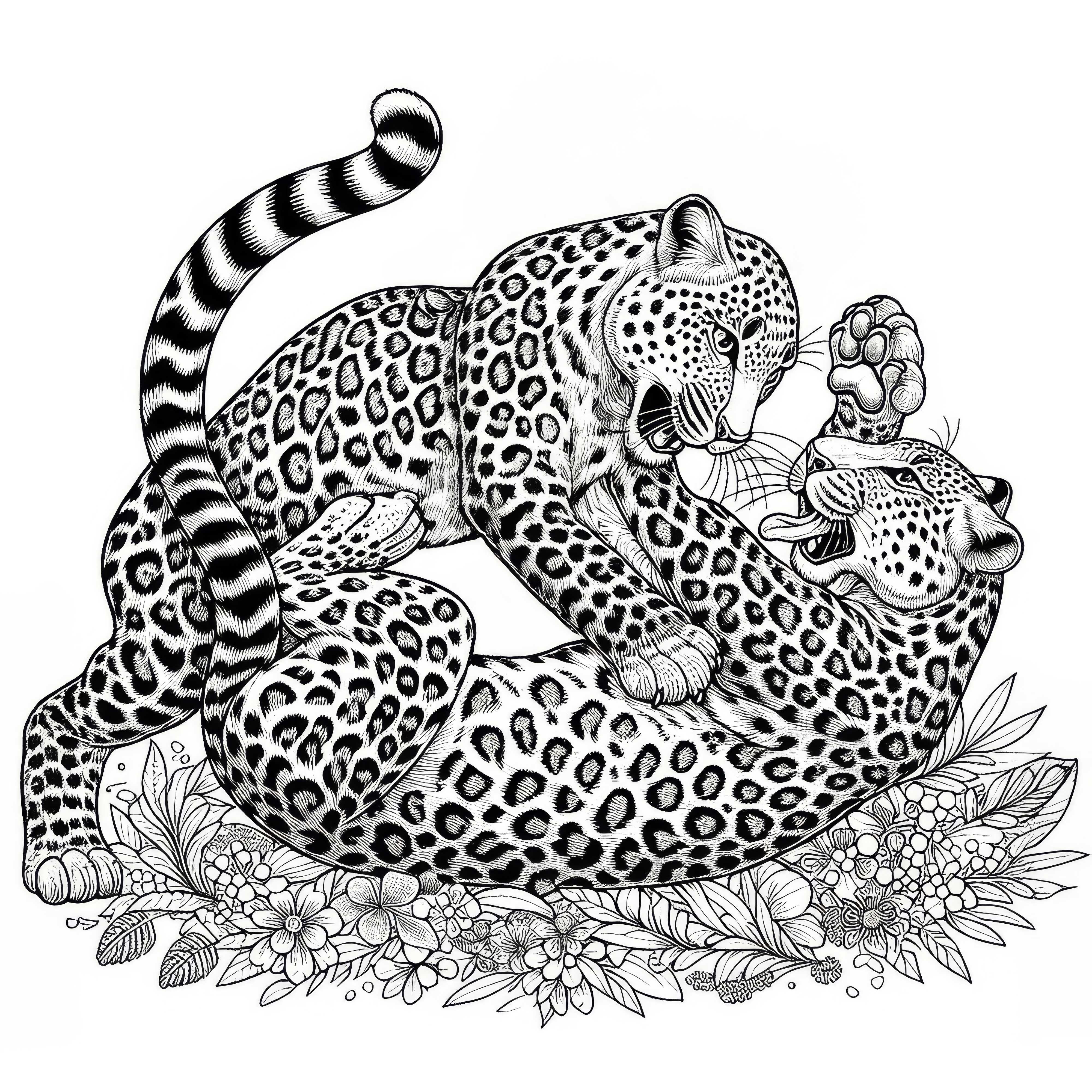 Dos leopardos en combate: Imagen para colorear para descargar (Gratis)