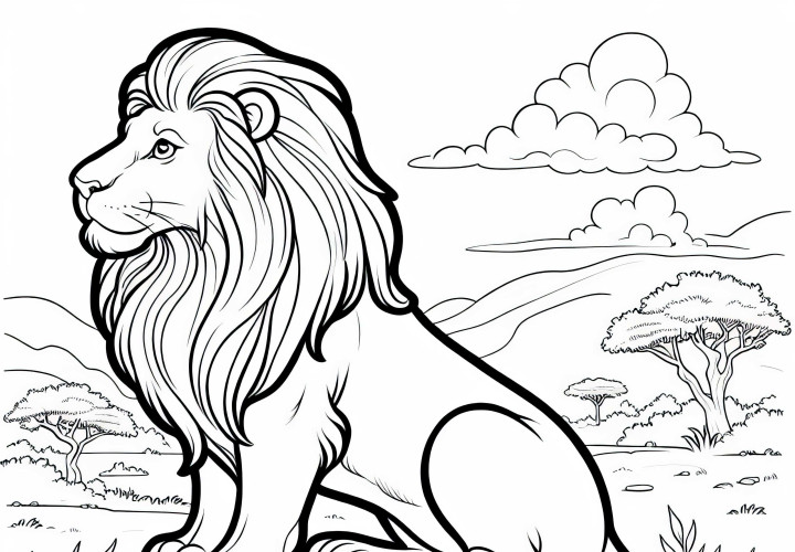 Leone su roccia nella savana: Disegno da colorare gratuito Leone su roccia nella savana: Immagine da colorare gratuita
