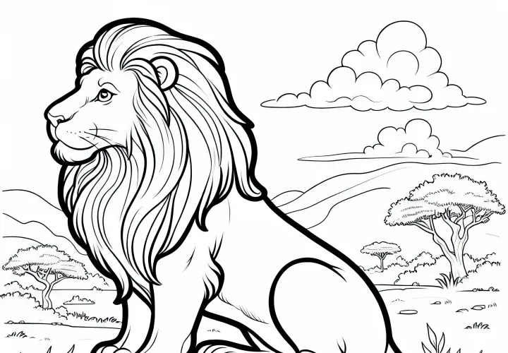 Oroszlán a sziklán a szavannában: Ingyenes kiszínezhető kép