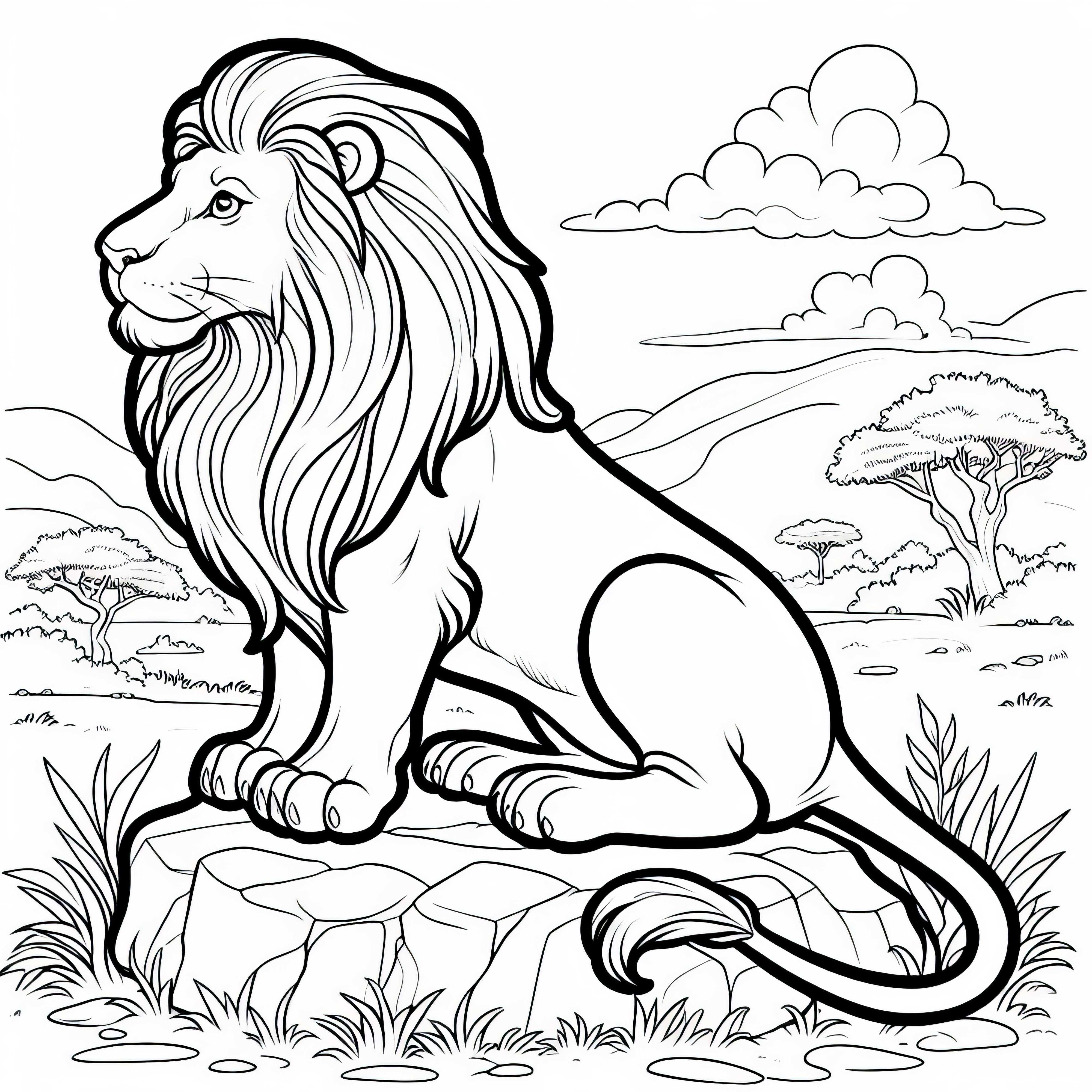 Leone su roccia nella savana: Immagine da colorare gratuita