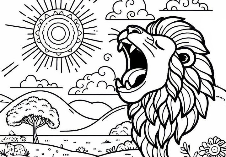 Leone ruggisce con la bocca spalancata: disegno da colorare da scaricare (gratis) Leone ruggisce con la bocca spalancata: Disegno da colorare da scaricare (Gratuito)