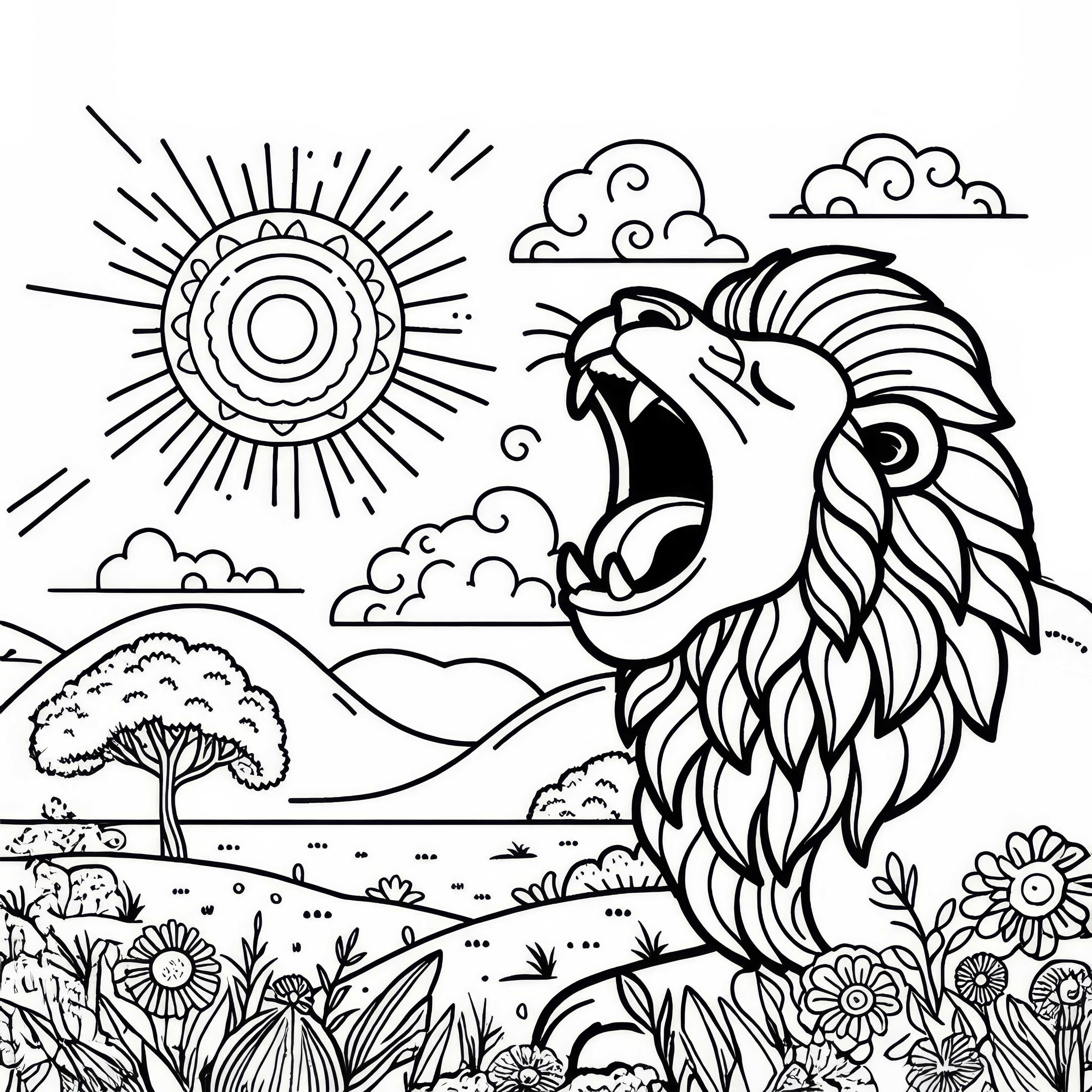 Il leone ruggisce con la bocca spalancata: Disegno da colorare da scaricare (Gratuito)