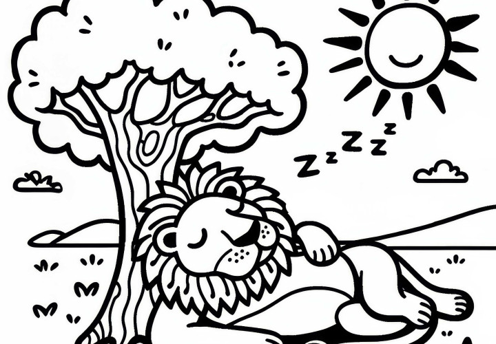 Leone rilassato sotto un albero: semplice modello da colorare (gratuito) Leone rilassato sotto un albero: semplice modello da colorare (gratuito)