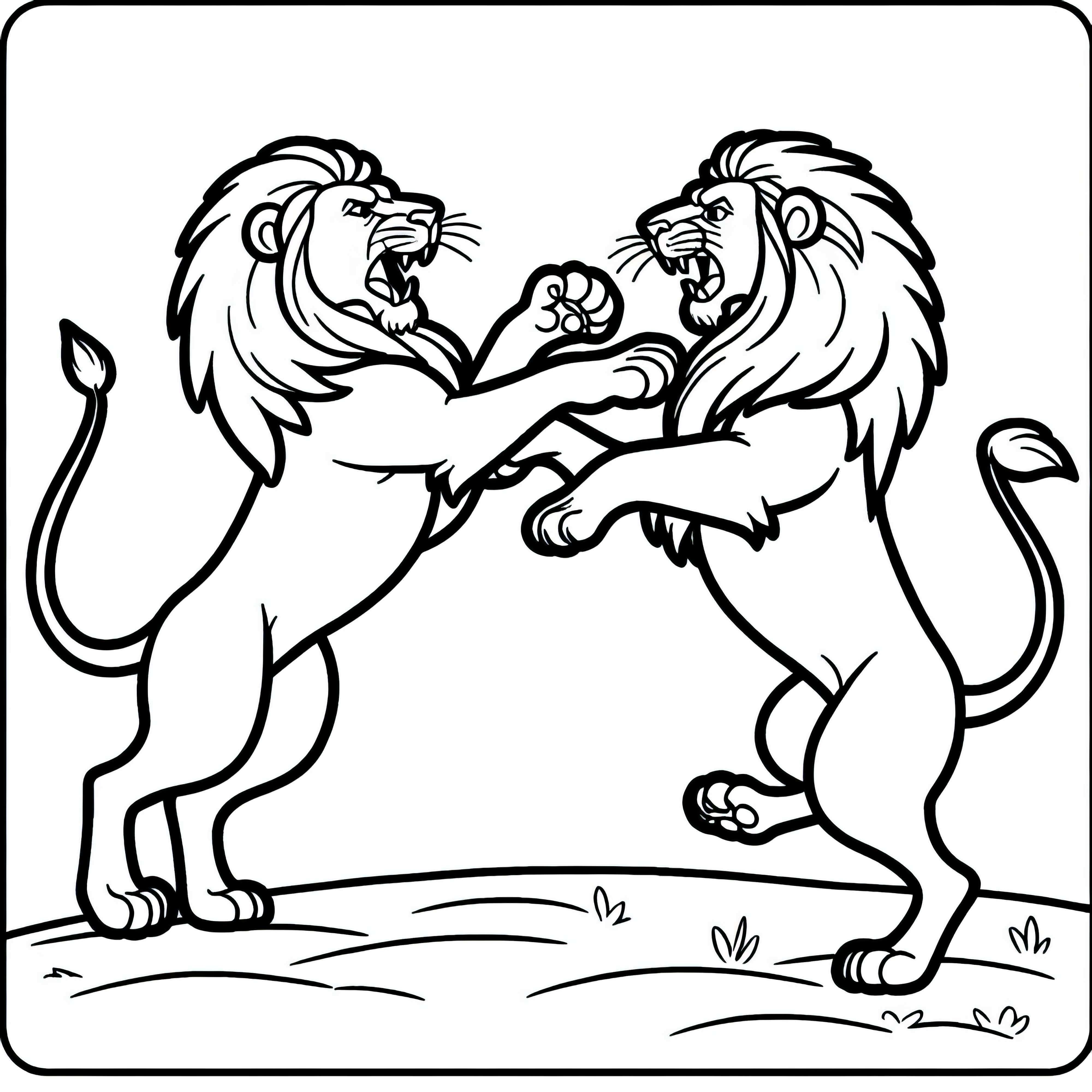 Due leoni in battaglia: semplice pagina da colorare (gratuita)