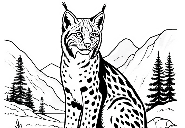 Lynx on Rocks: Coloring Page for Download (Free)