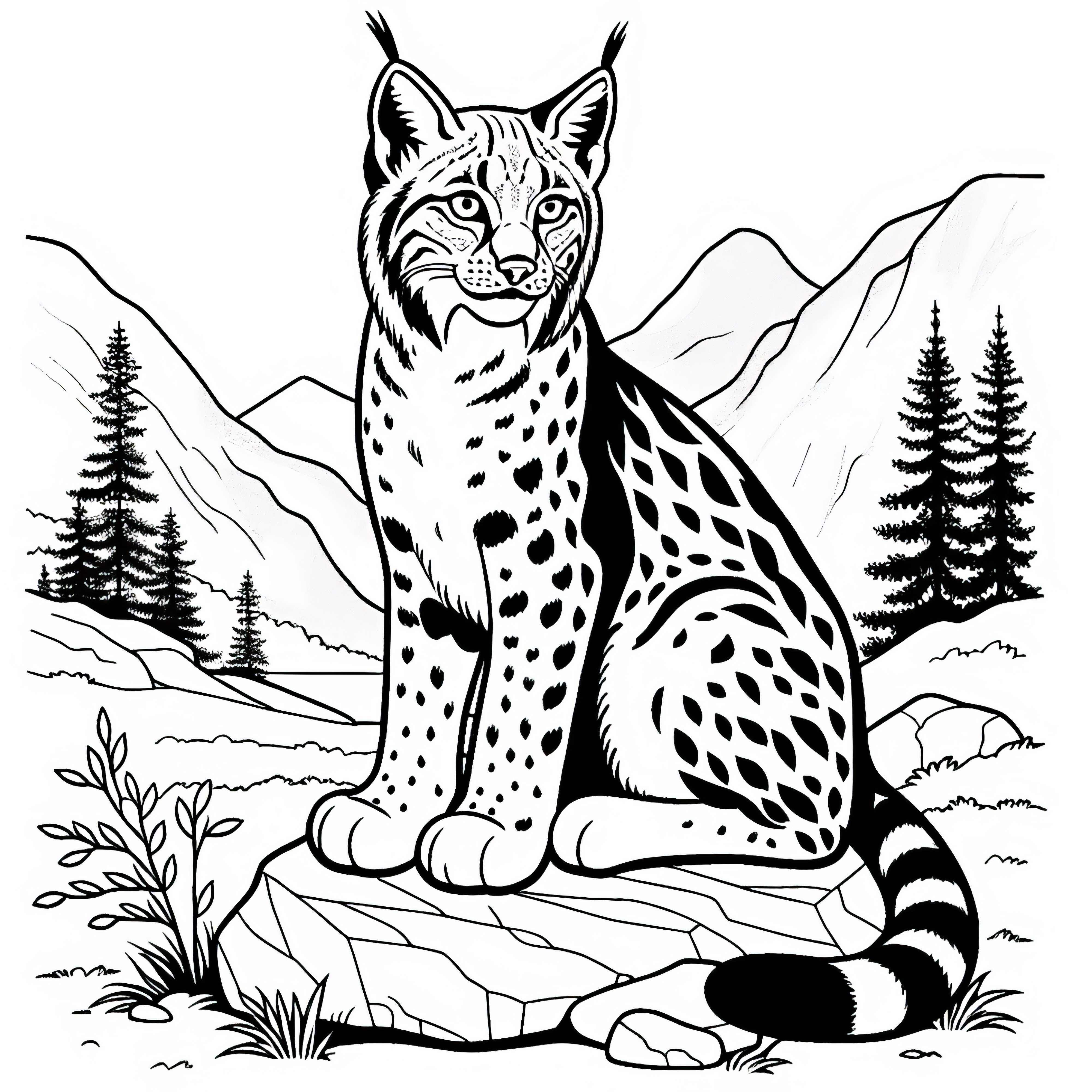 Rys na skalách: Obrázok na vymaľovanie na stiahnutie (Zdarma) Rys na skale: Výfarbené obrázky na stiahnutie (zdarma)