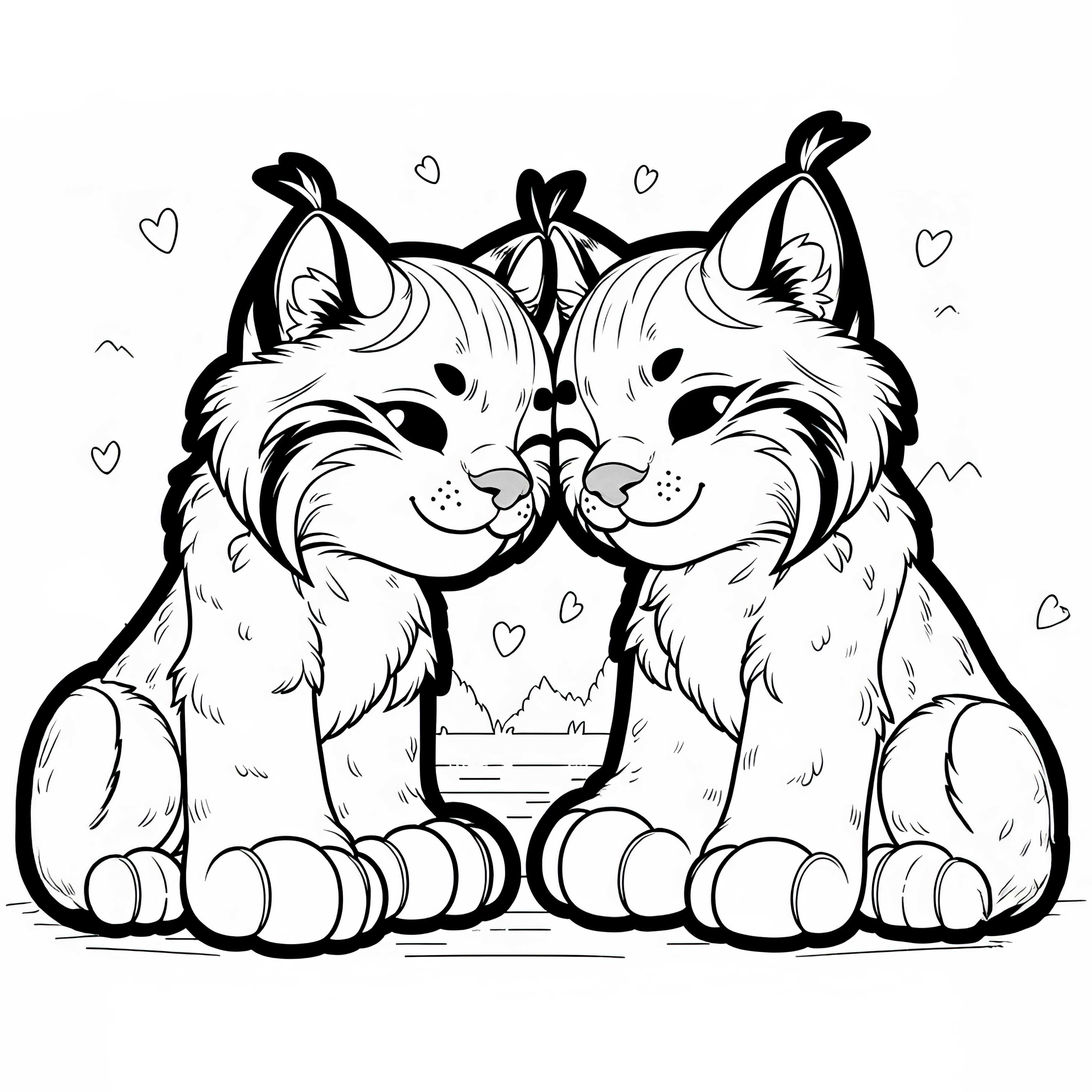 Two lynxes cuddle with each other: Simple coloring page (Free) Two lynxes cuddle with each other: Simple coloring page (Free)