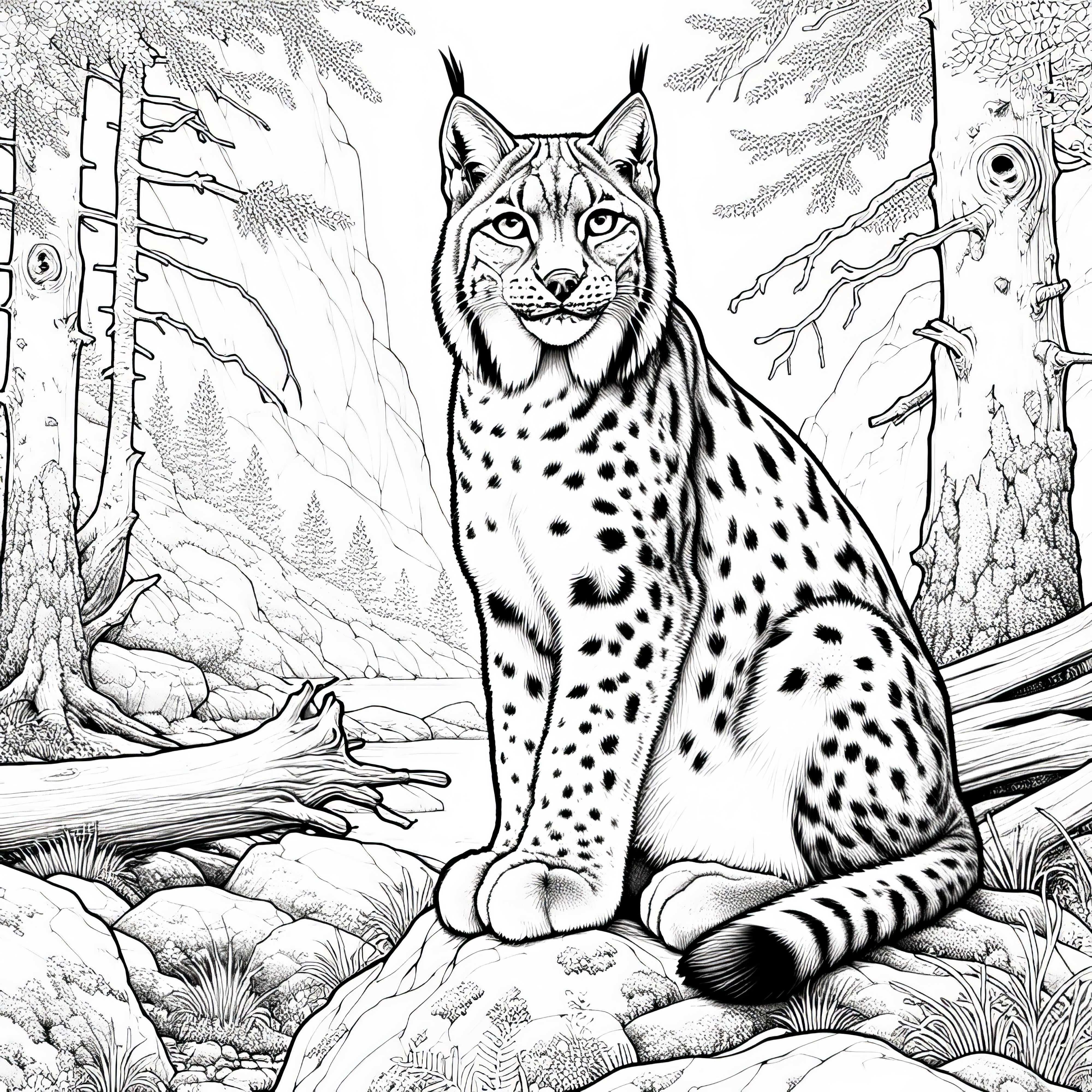 Luchs kivil jälgib ümbrust: Üksikasjalik värvimall (Tasuta)