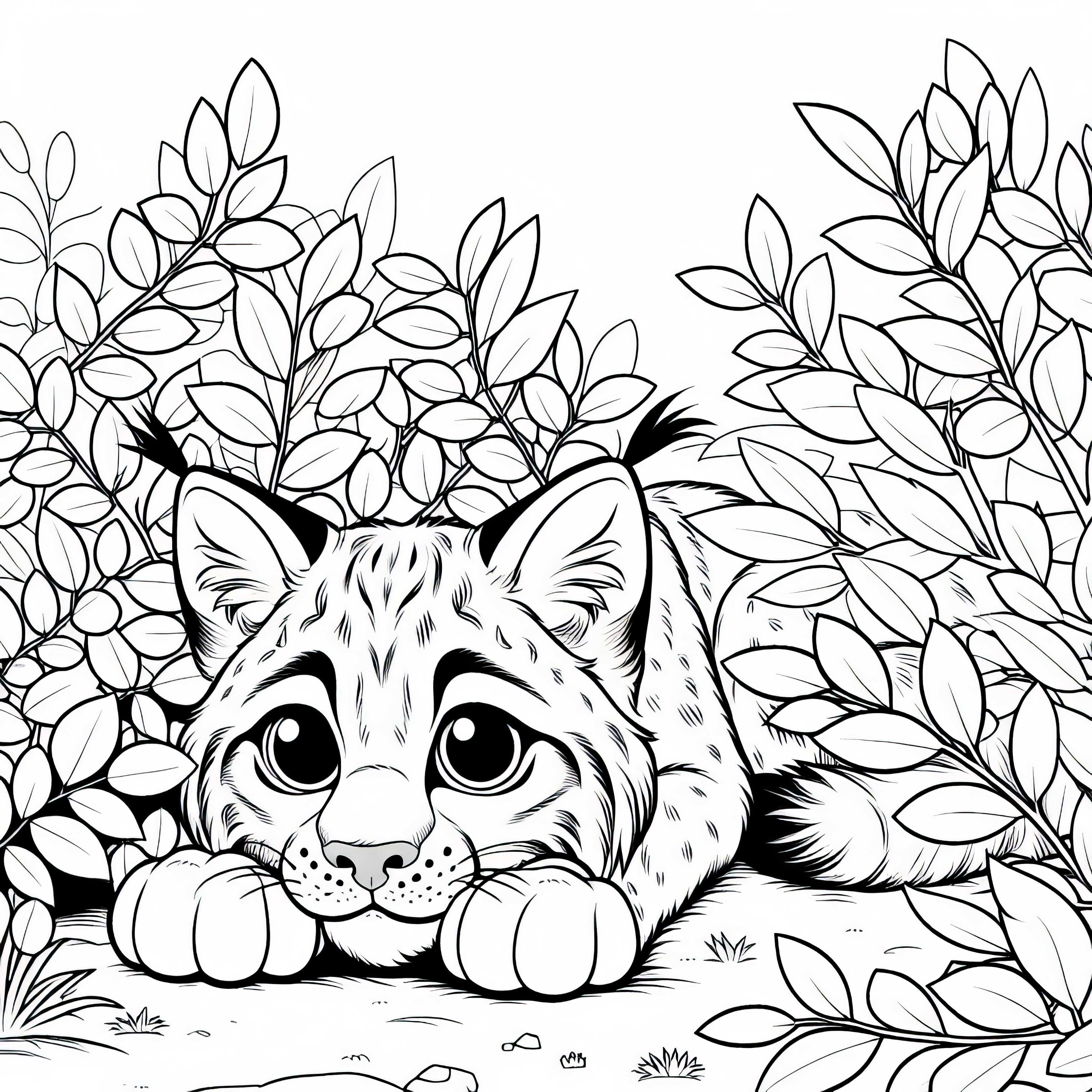 Lynx behind a bush: Simple coloring page (Free) Lynx behind a bush: Simple coloring page (Free)