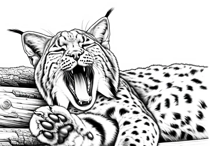 Lynx bâlbește: Desen de colorat detaliat (Gratuit)