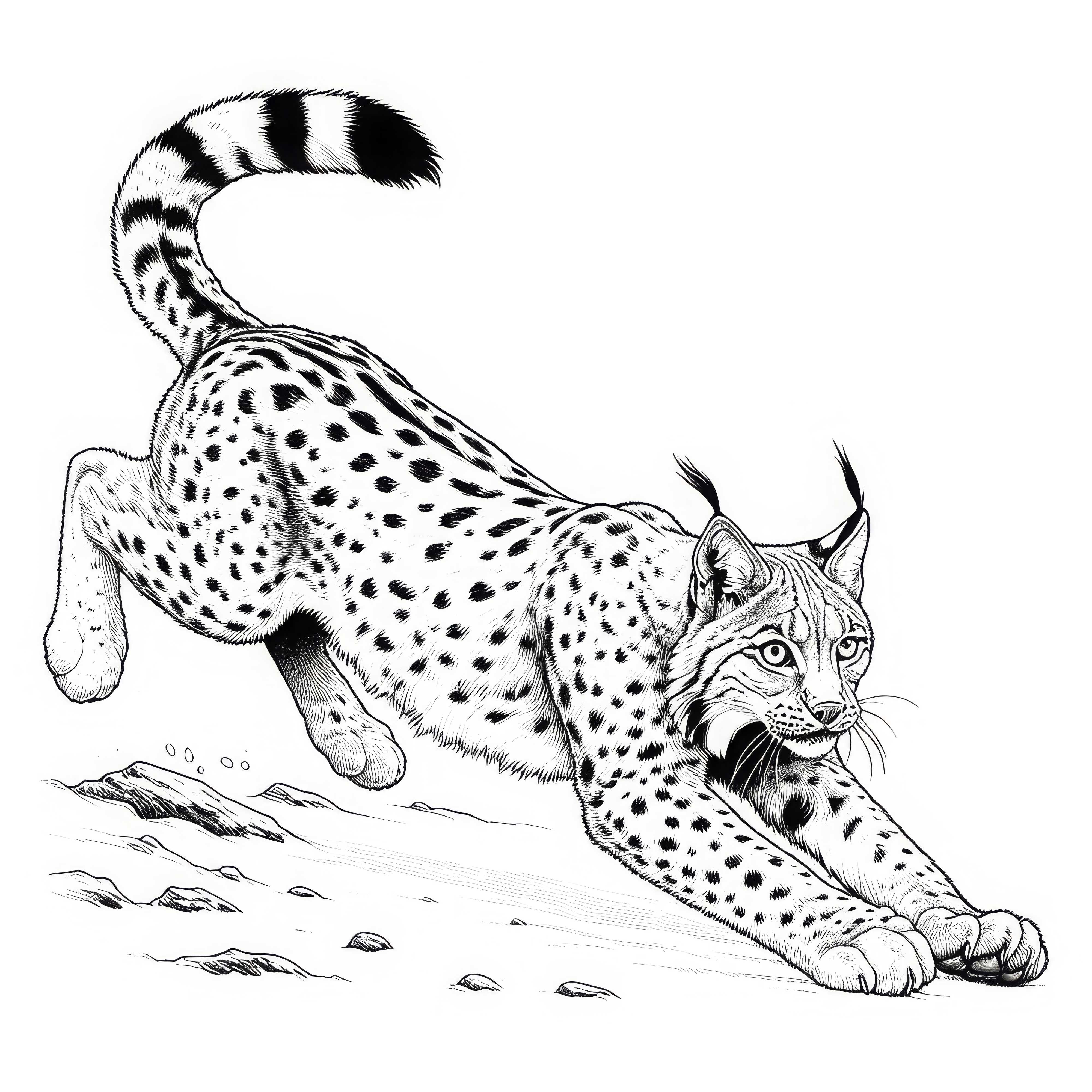 リンクスが獲物に飛びかかる:詳細な塗り絵(無料) リュックスが獲物に飛びつく: 詳細な塗り絵 (無料)