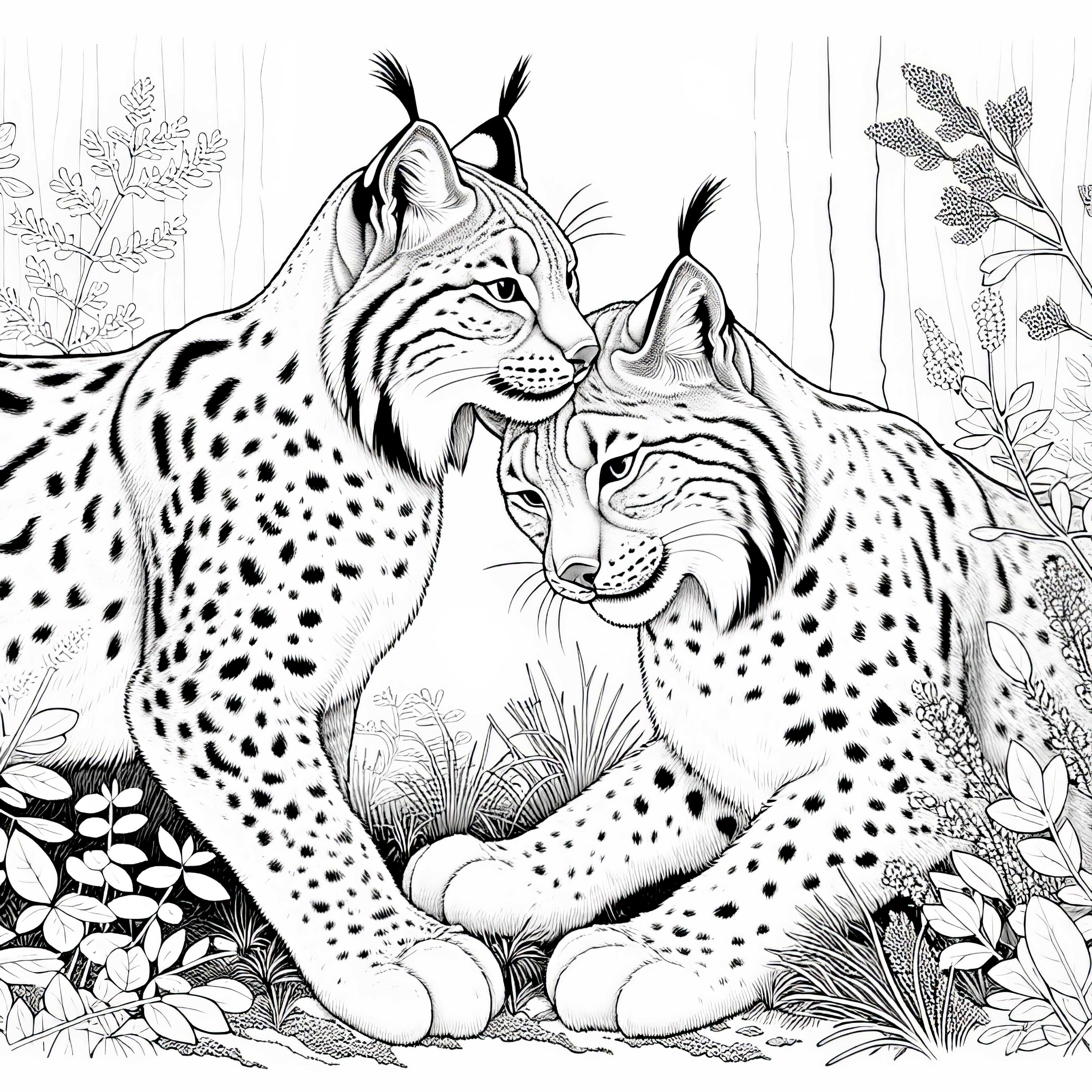 Dva rysi si třou hlavy o sebe: Malovací obrázek ke stažení (zdarma)