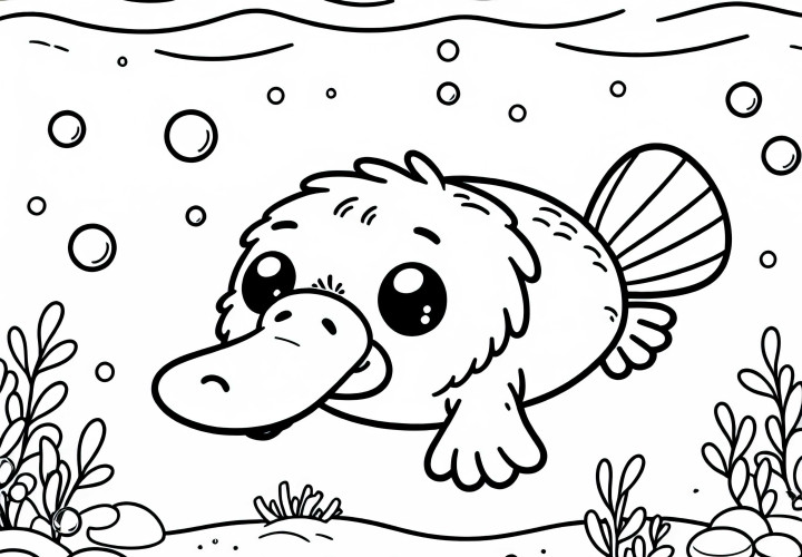 Platypus swims underwater – Free coloring page