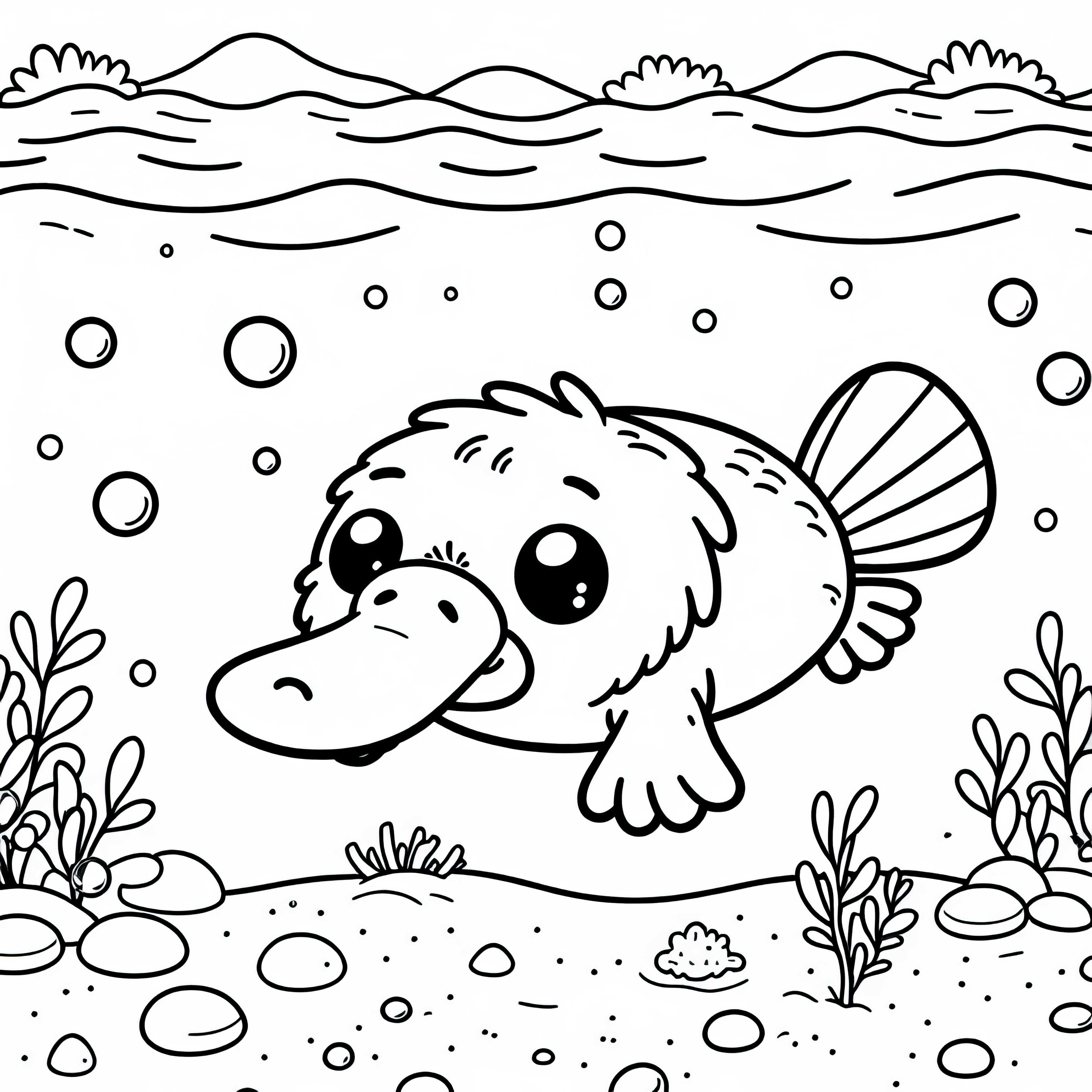 오리너구리 수영하는 그림 – 무료 색칠하기 그림 오리너구리 수중에서 수영 – 무료 색칠 그림