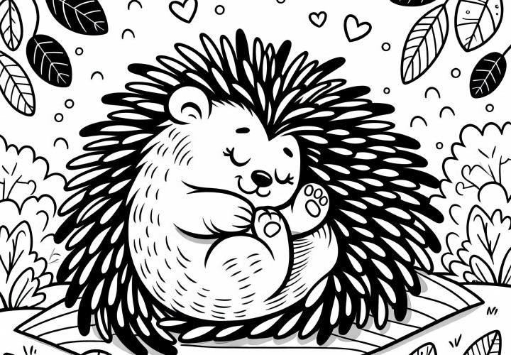 The porcupine curls up - Free coloring page
