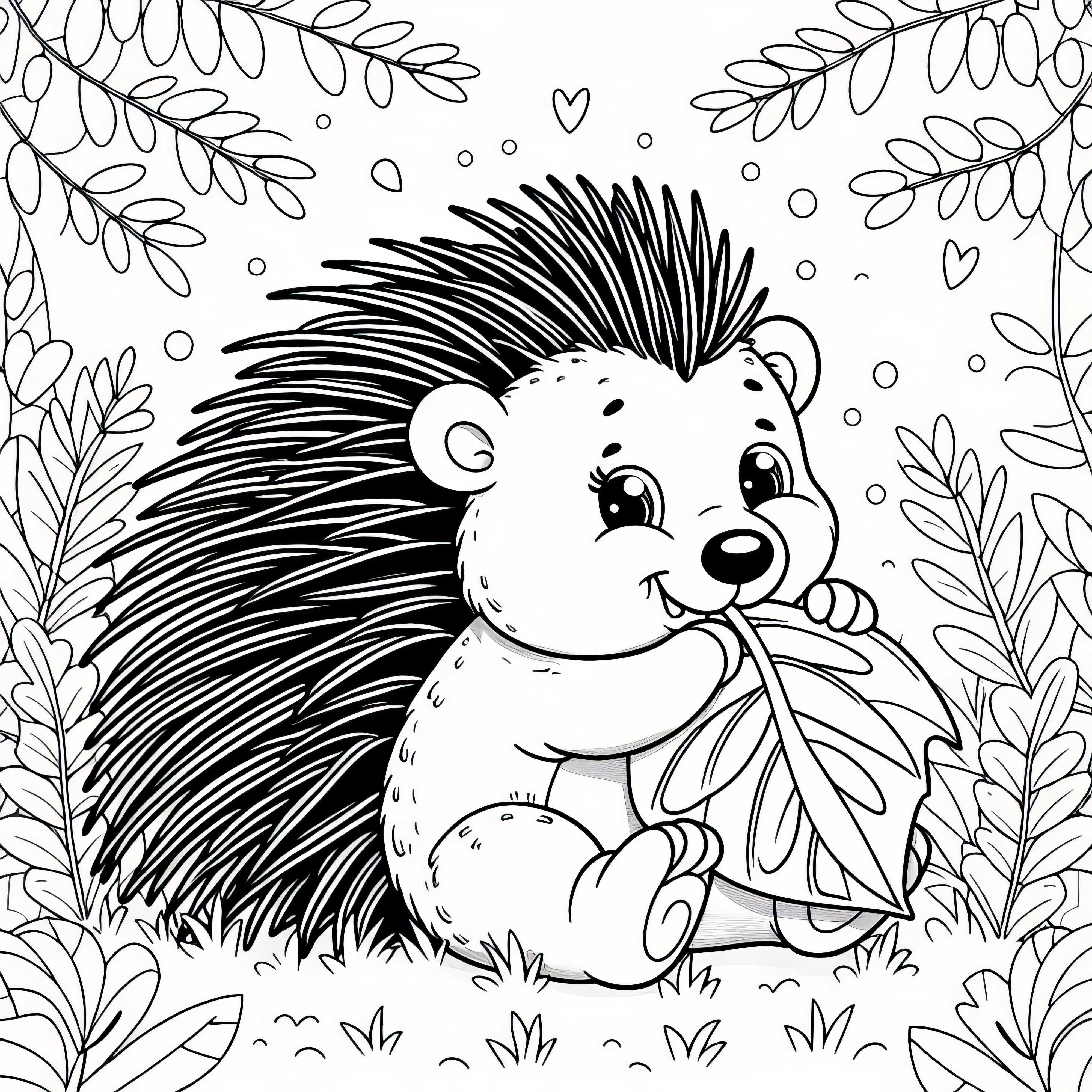 Ježek si s potěšením pochutnává na velkém listu – omalovánka zdarma Ježek si s chutí pochutnává na velkém listu – omalovánka zdarma