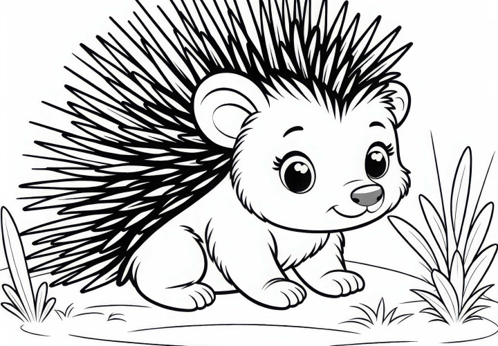 Young porcupine cautiously explores its surroundings – free coloring page