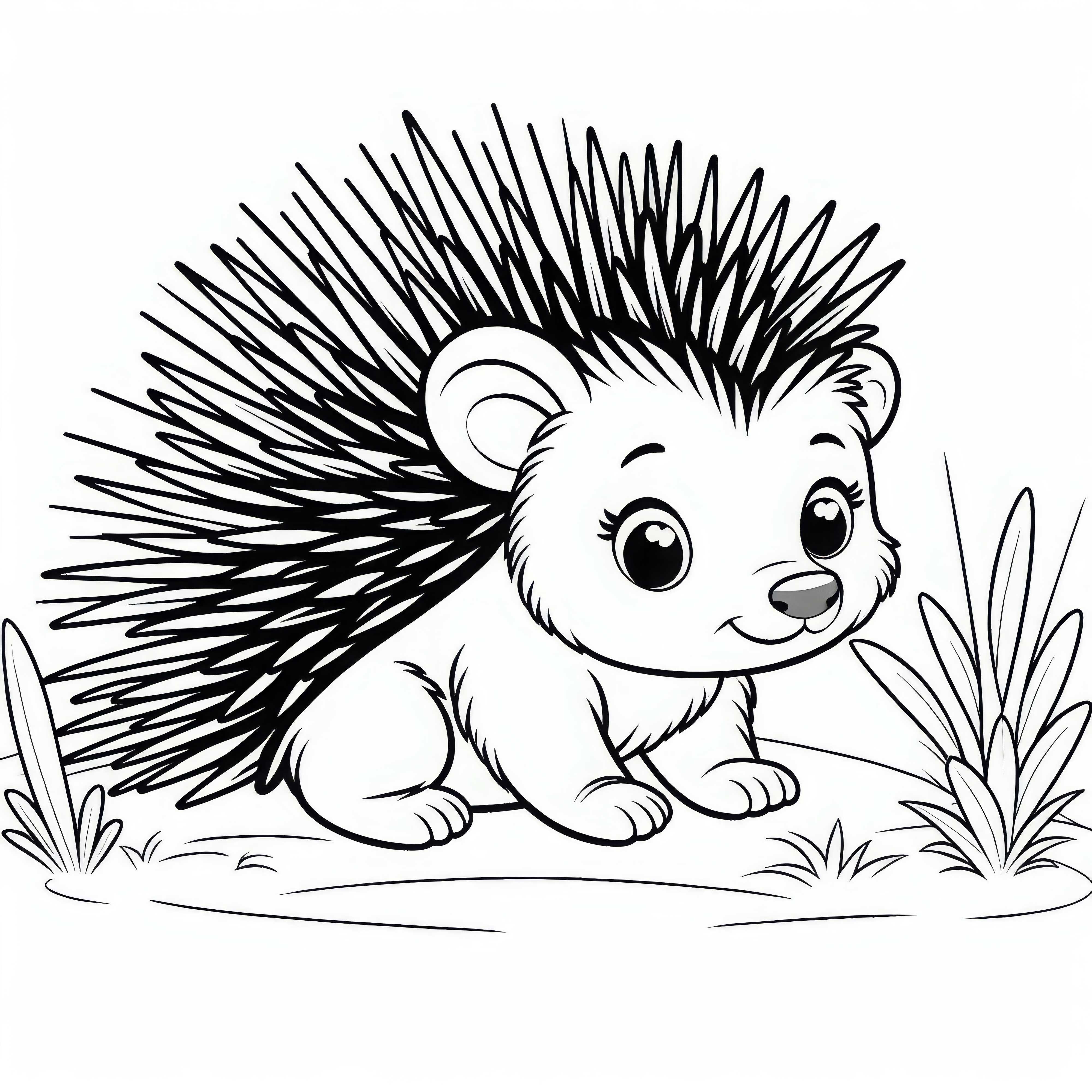 새끼 고슴도치가 조심스럽게 주변을 탐험하는 모습 - 무료 색칠하기 도안 젊은 고슴도치가 조심스럽게 주변을 탐험합니다 - 무료 색칠 도안
