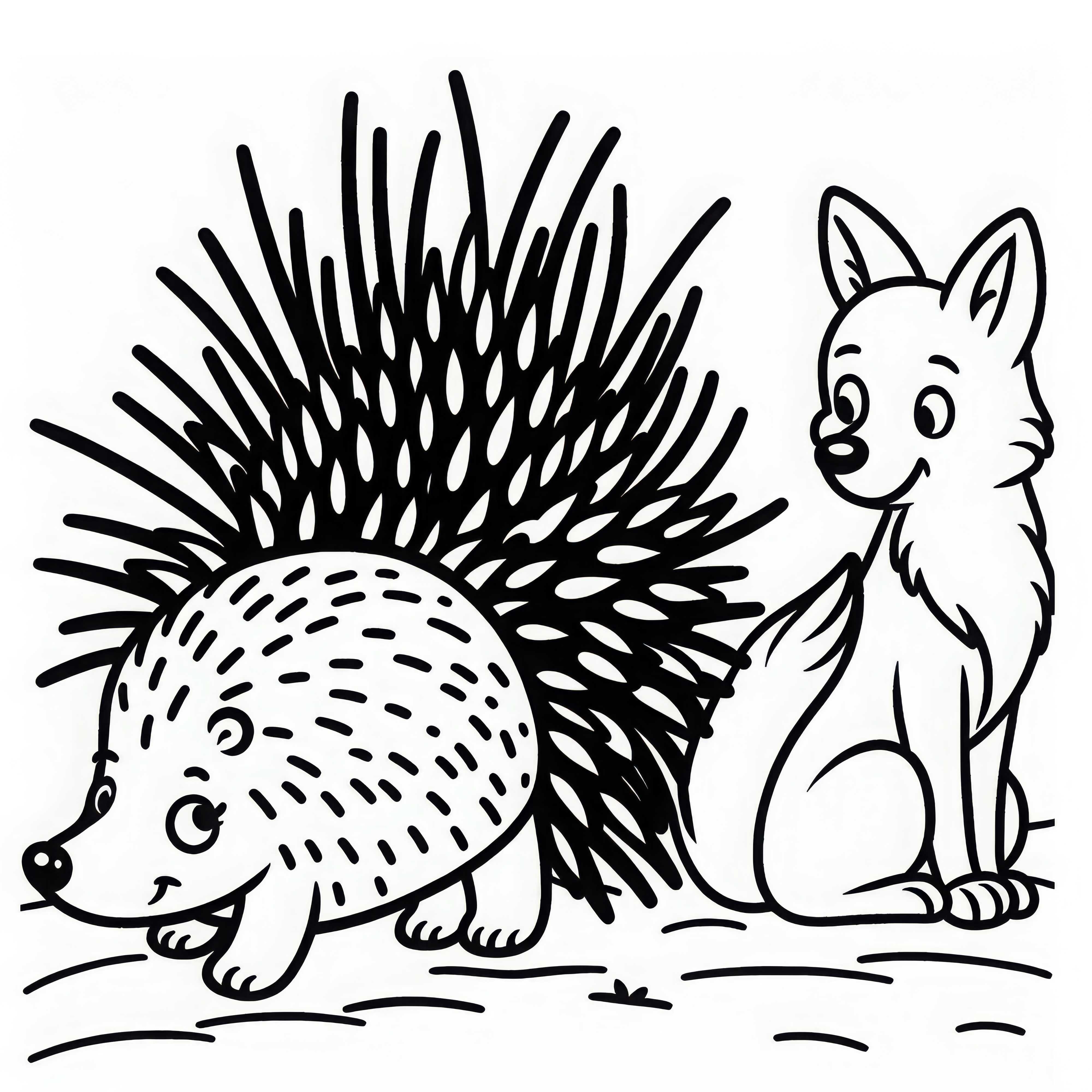 Ježek hrozivě zvedá své ostny proti lišce – omalovánka zdarma