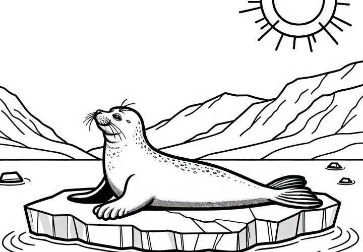 Seal Lies Relaxed On Ice Floe And Enjoys The Sun – Coloring Page Simple Free