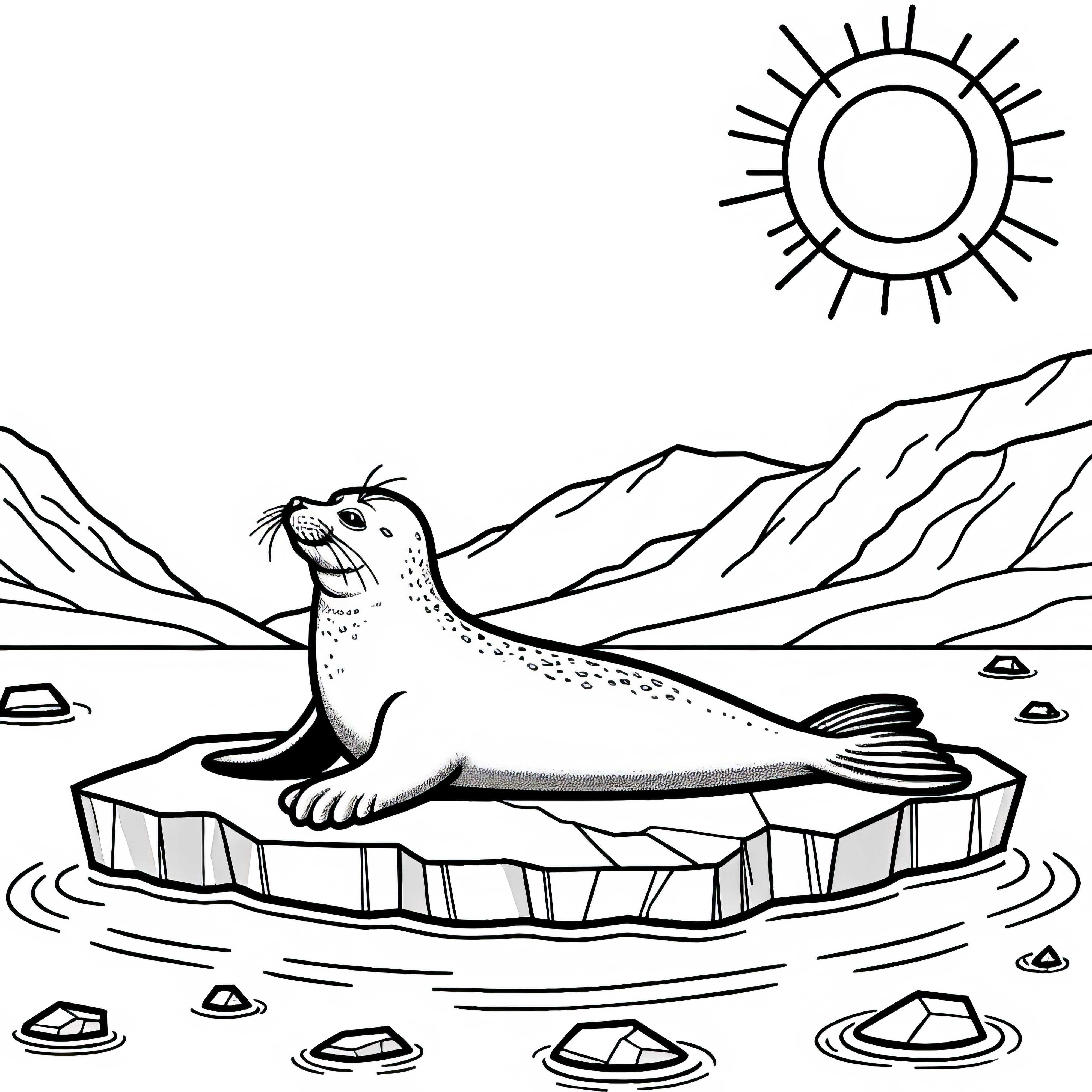 Seal Relaxed on Ice Floe Enjoying the Sun – Easy Free Coloring Page Seal Lies Relaxed On Ice Floe And Enjoys The Sun – Coloring Page Simple Free