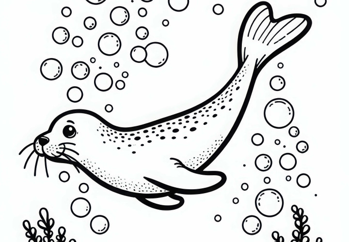 Seal dives elegantly into the sea - Coloring page simple free
