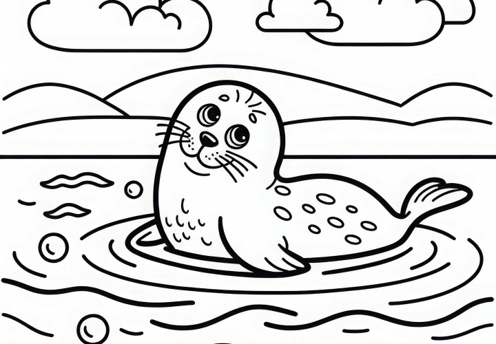 Seal curiously lifts its head out of the water - Free coloring page