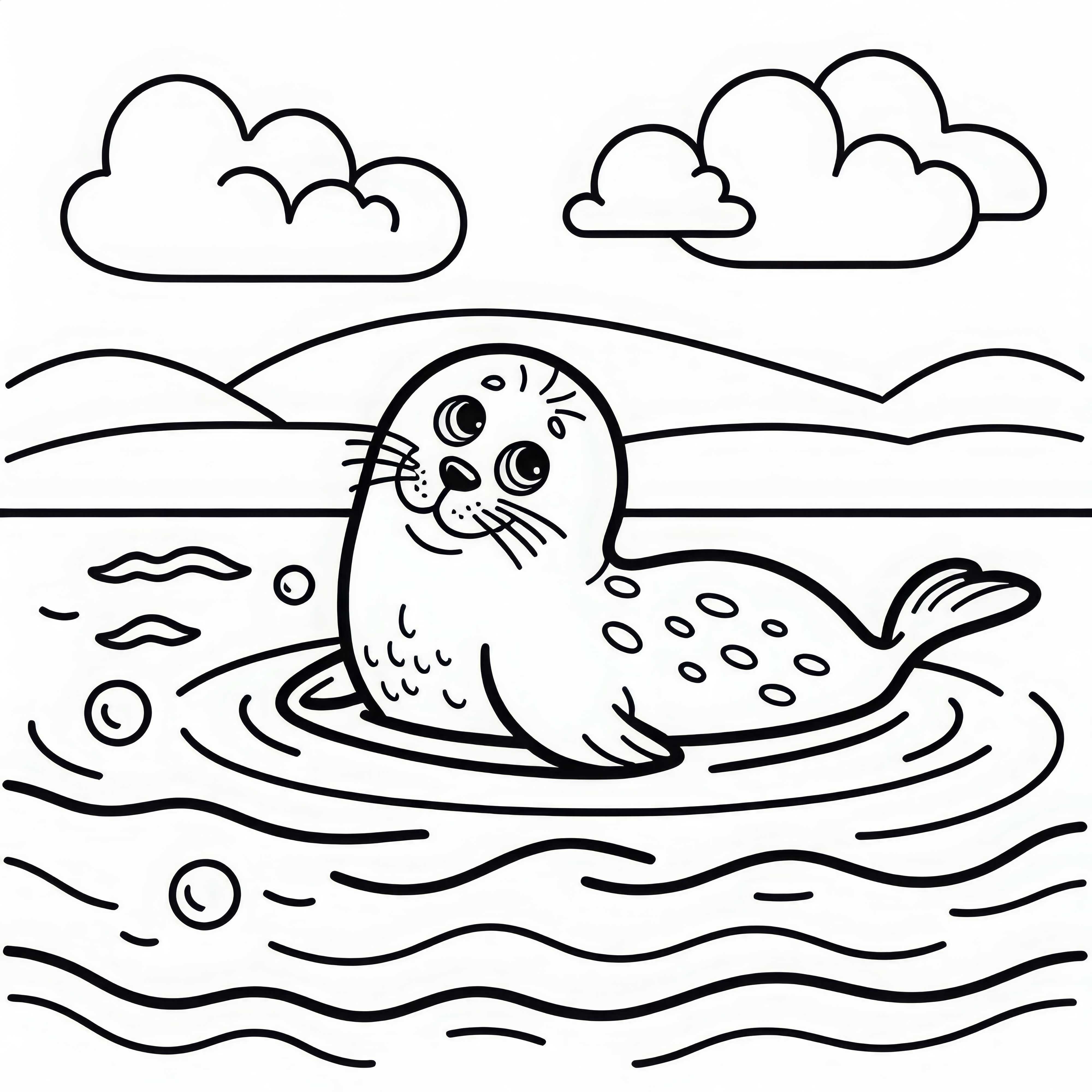 Seal curiously lifts head out of water - Free coloring page