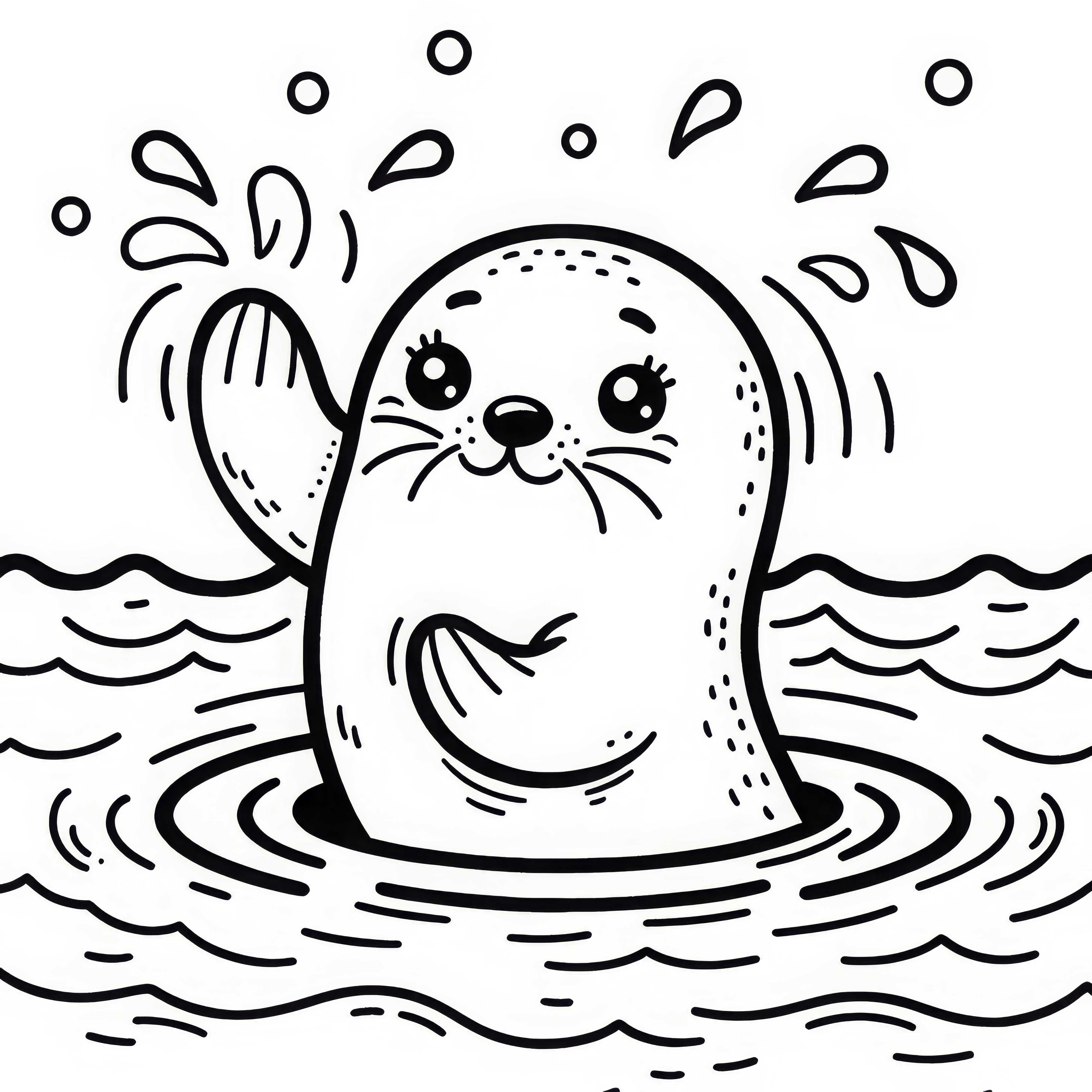 Anak anjing laut bermain-main dengan sirip di atas air - Buku gambar gratis Anjing laut bermain-main dengan sirip di atas air - Halaman mewarnai gratis