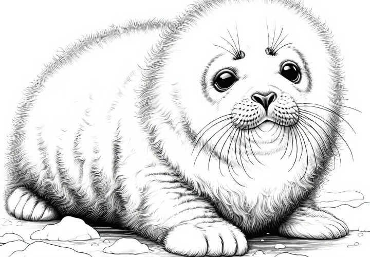 Маленькая тюлень с пушистым мехом - раскраска для бесплатной загрузки
