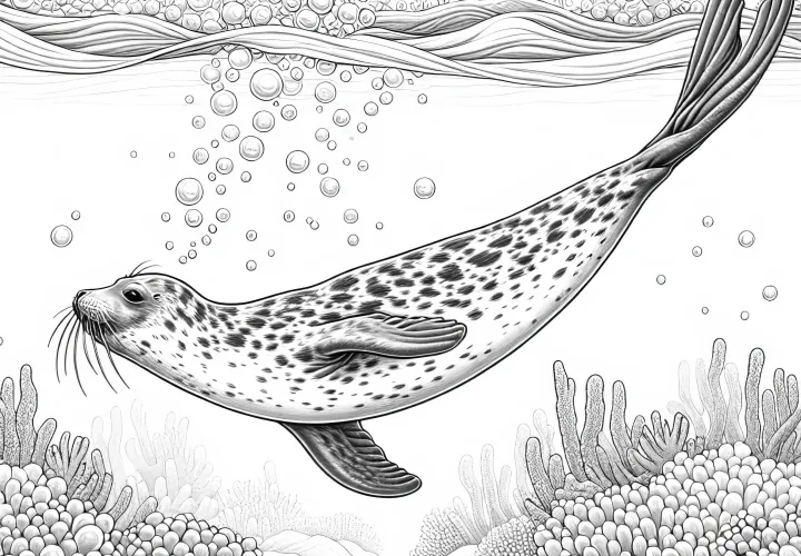 Утка элегантно ныряет в море и оставляет за собой след из пузырей – раскраска с детализированным изображением и бесплатно