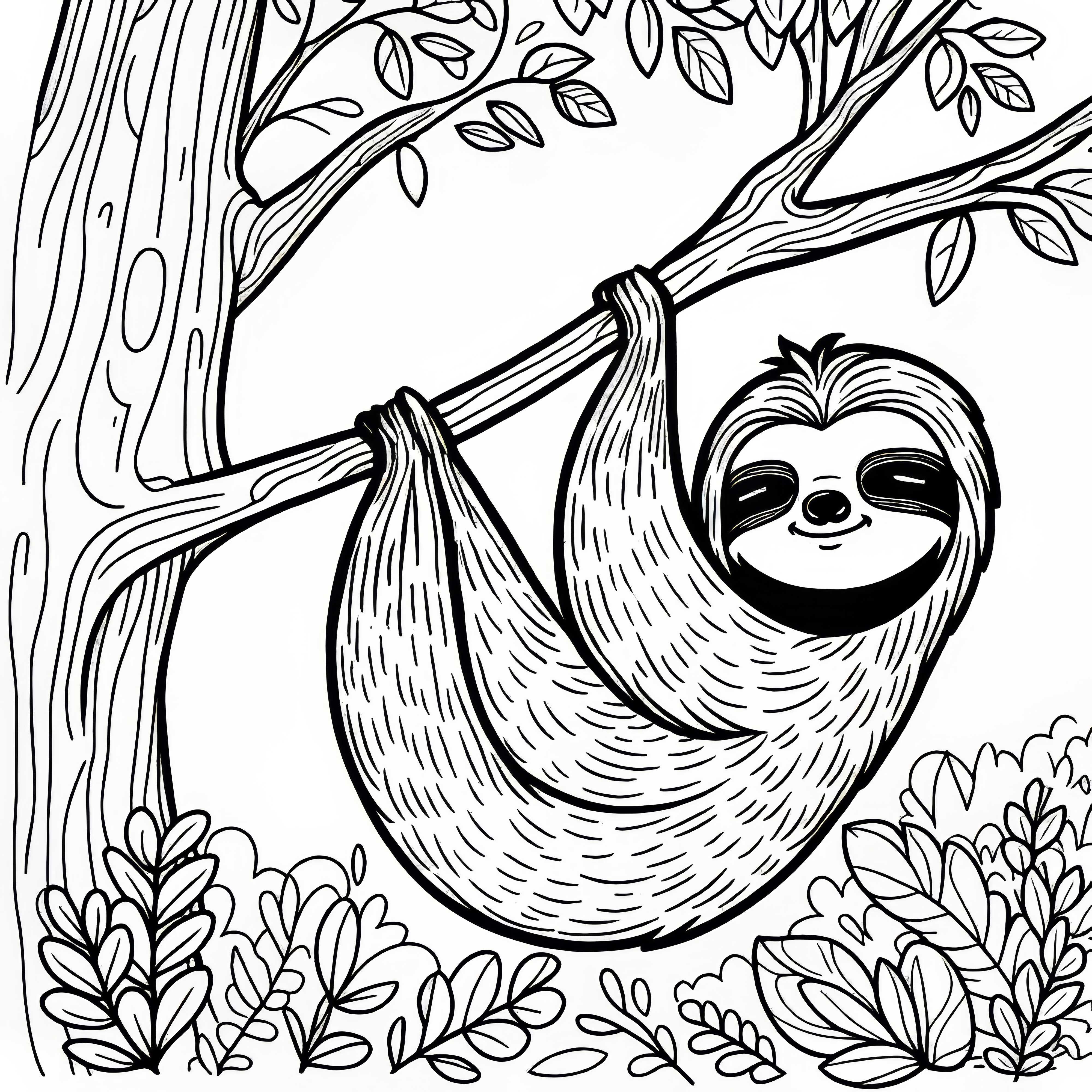 Paresseux pend détendu à l'arbre : Dessin à colorier simple (Gratuit)