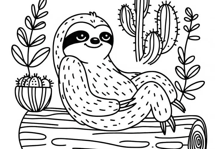 Шаблон раскраски ленивца для загрузки (Бесплатно)