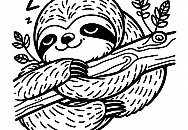 Un paresseux dort sur une branche : modèle à colorier (gratuit) Paresseux dort sur une branche : Dessin à colorier (Gratuit)