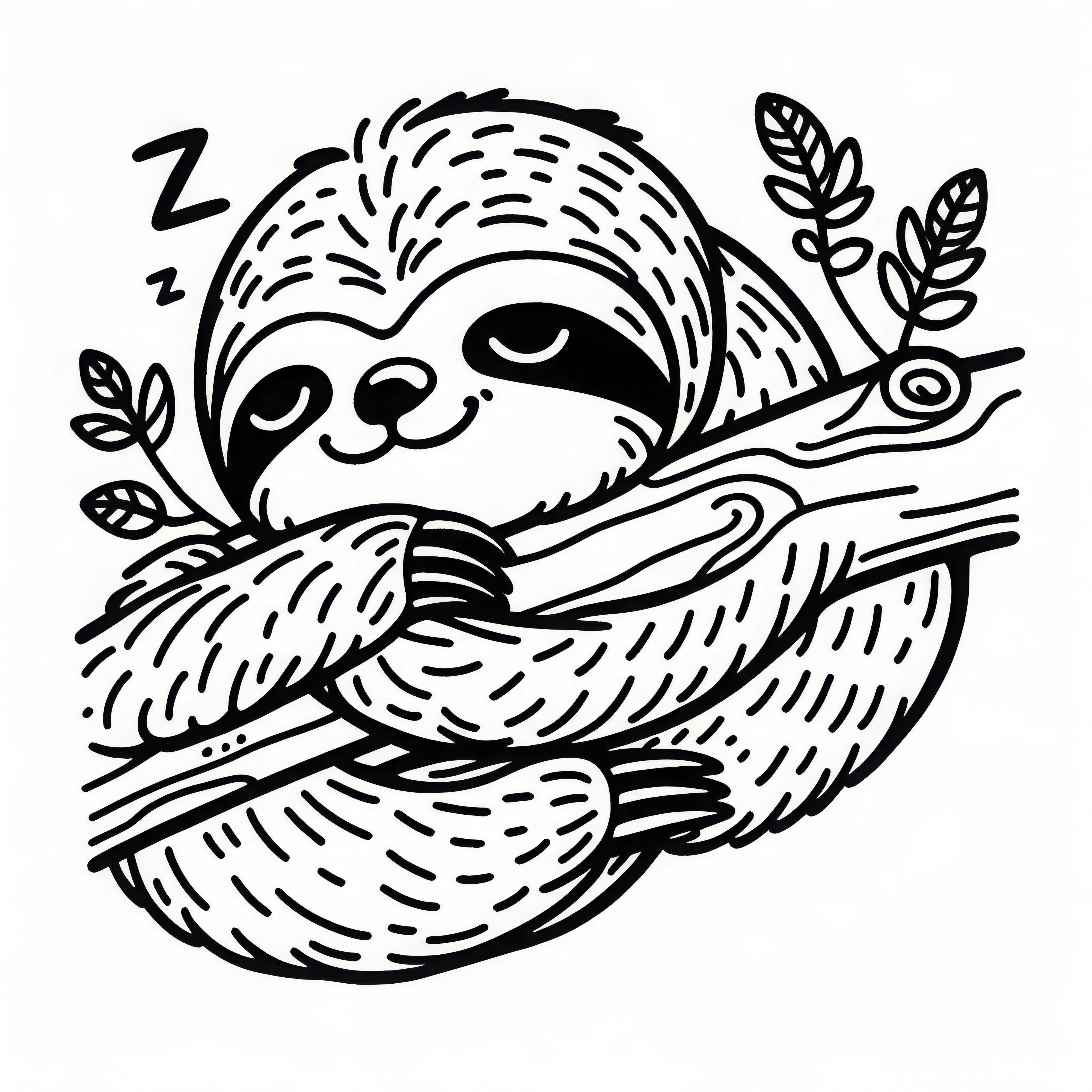 Paresseux dort sur une branche : Modèle à colorier (Gratuit)